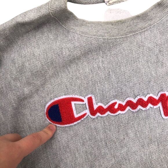 Champion Reverse Weave Crewneck Large Gray Big Logo - Picture 6 of 9